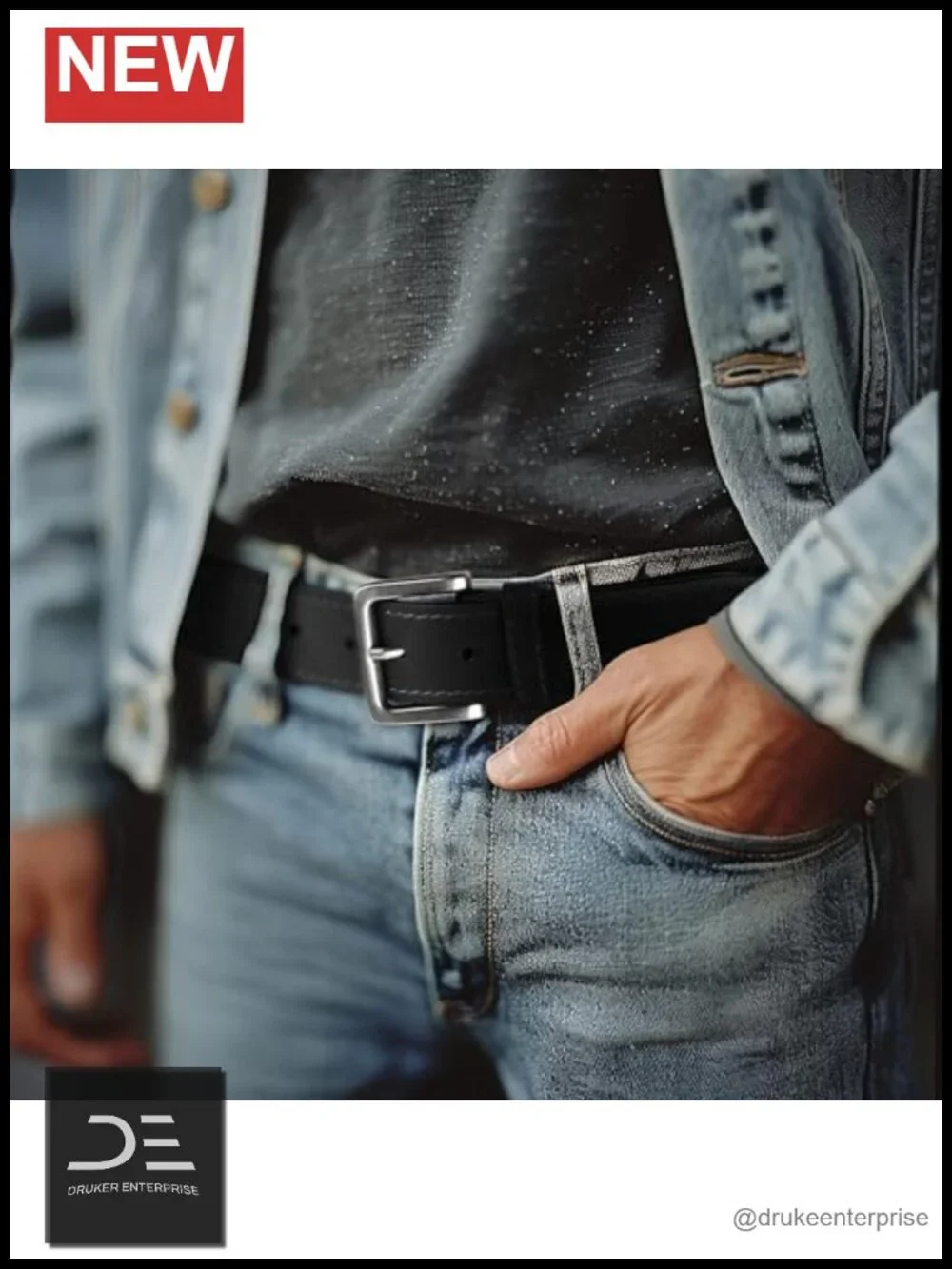 Genuine Leather Western Belt, Square Buckle, Casual Dress Belt for Men